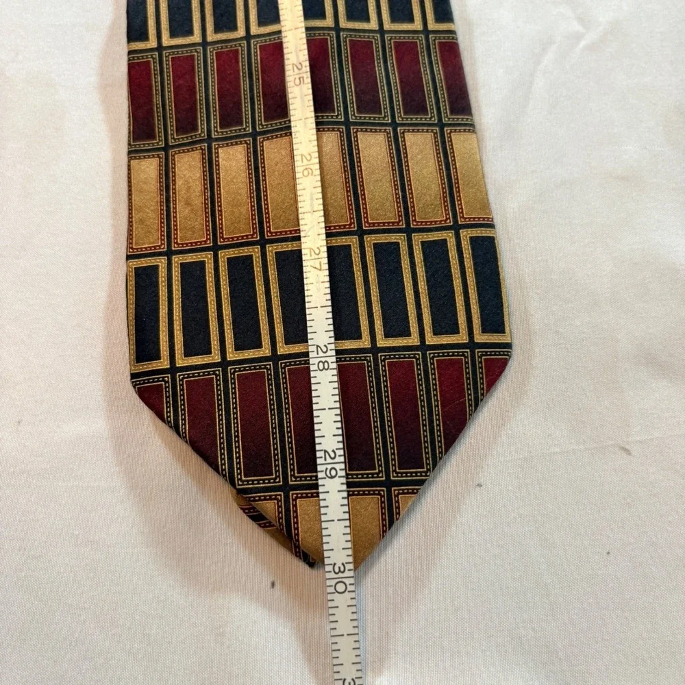 Giorgio Brutini Silk Tie & Pocket Square Set Mens Gold Burgundy Geometric Formal